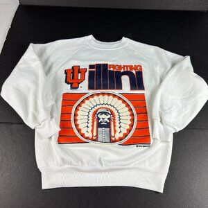 VTG 90s Ilinois Fighting Illini Sweatshirt Fits Small White Logo Crewneck Tag M